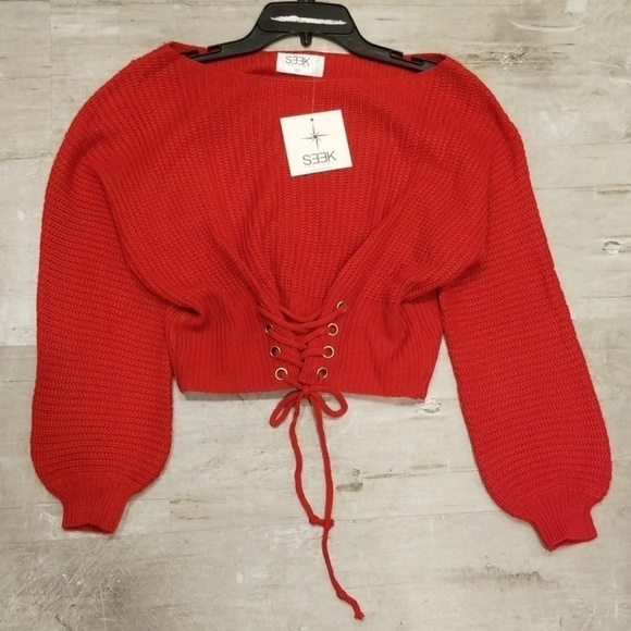 💕LF SEEK THE LABEL Chunky Corset Lace Up Sweater - Picture 7 of 8